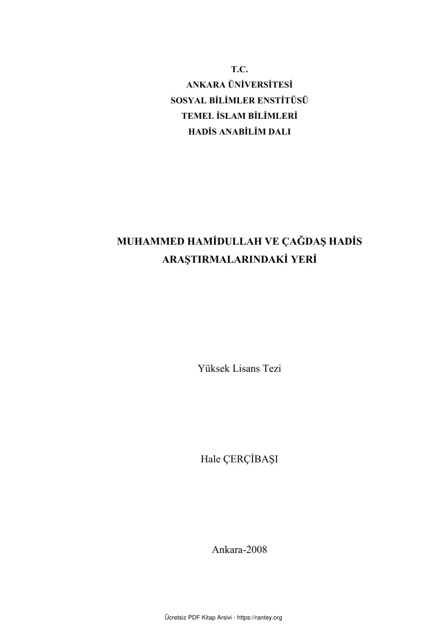 MUHAMMED HAMDULLAH VE ÇAĞDAS HADİS Dr TEZİ Ebu Abdulmumin Tekin Mıhçı kapak görseli
