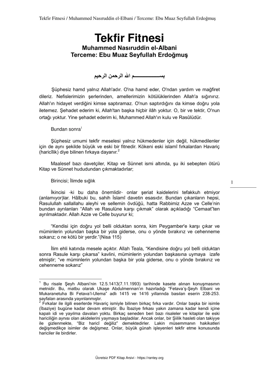 Muhammed Nasıruddin el Albani Ebu Abdulmumin Tekin Mıhçı kapak görseli