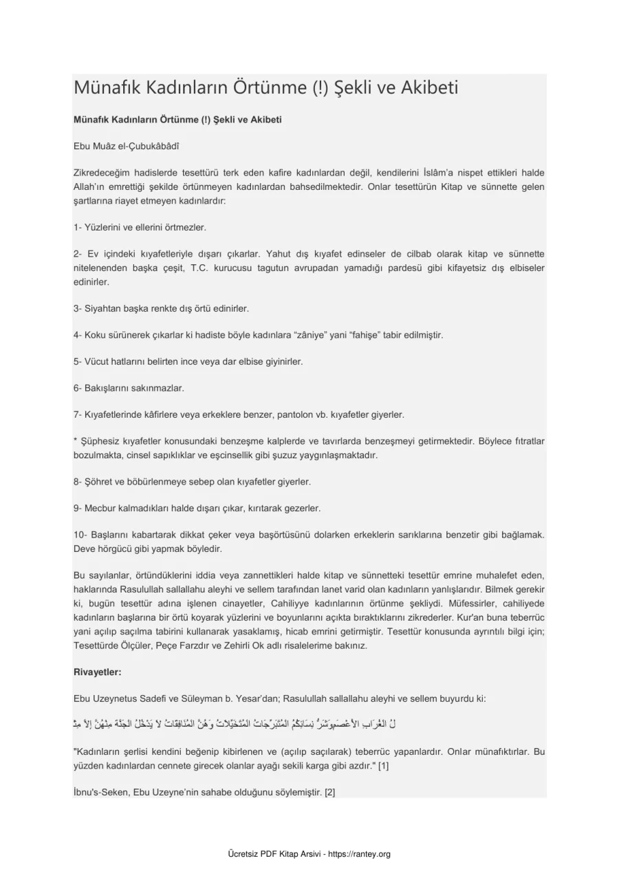 MÜNAFIK KADINLARIN ÖRTÜNME ŞEKLİ Ebu Abdulmumin Tekin Mıhçı kapak görseli
