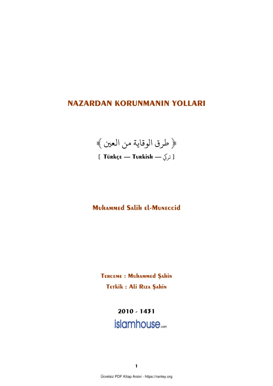 NAZARDAN KORUNMA YOLLARI Ebu Abdulmumin Tekin Mıhçı kapak görseli