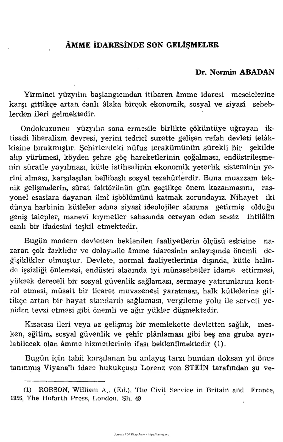 Nermin Abadan Unat Amme İdaresinde Son Gelişmeler SBF Dergisi Cilt 11 Sayı 3 kapak görseli