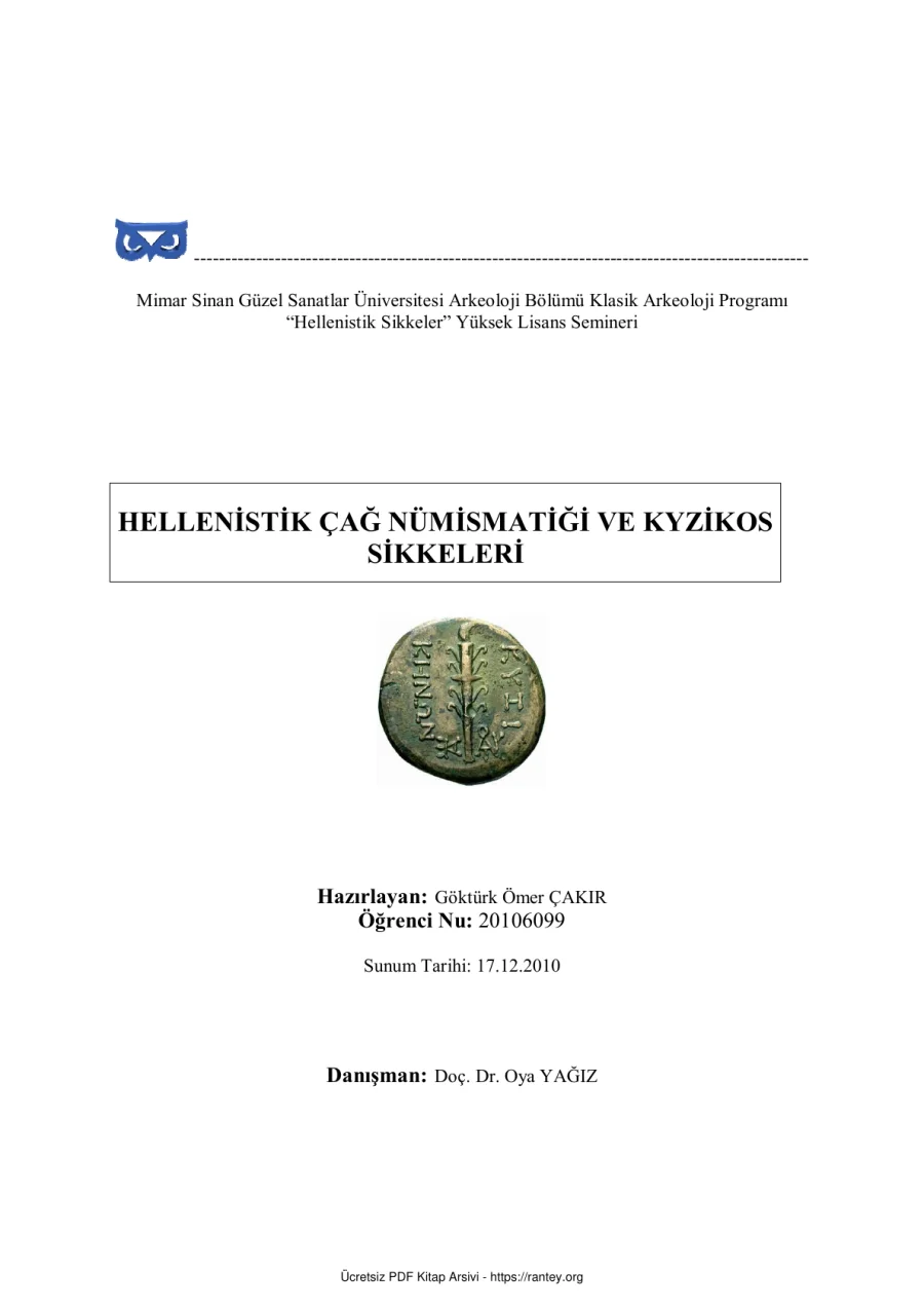 Numismatigi ve Kyzikos Sikkeleri kapak görseli