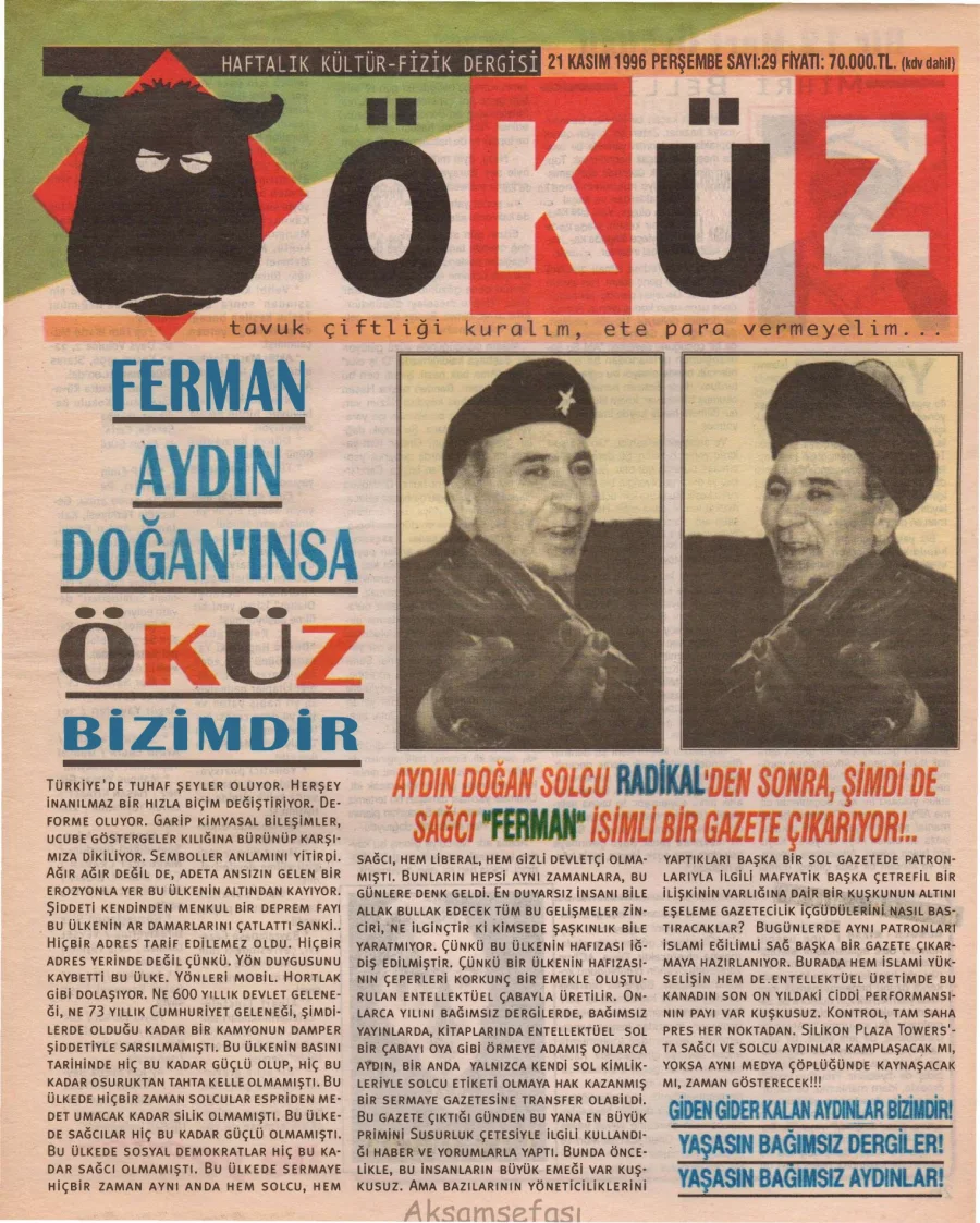 Öküz – Sayı 29: 21 Kasım 1996 kapak görseli