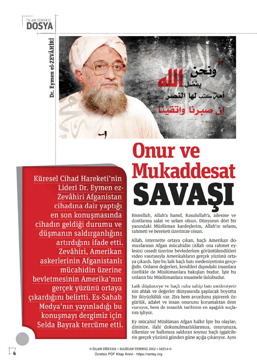 ONUR VE MUKADESAT SAVAŞI Eymen el Zevahiri Ebu Abdulmumin Tekin Mıhçı kapak görseli