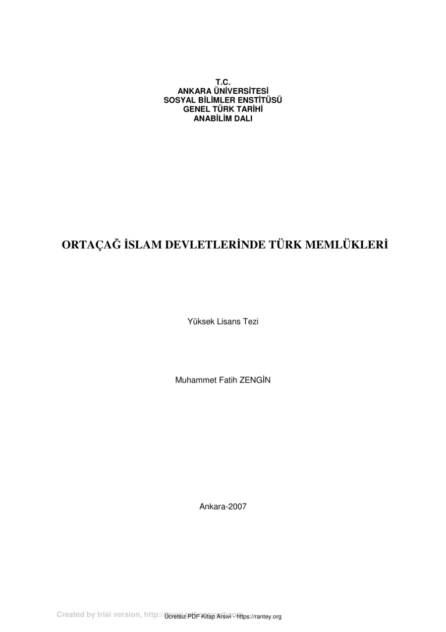 ORTAÇAG İSLAM DEVLETLERİNDE TÜRK MEMLÜKLERİ Dr TEZİ Ebu Abdulmumin Tekin Mıhçı kapak görseli