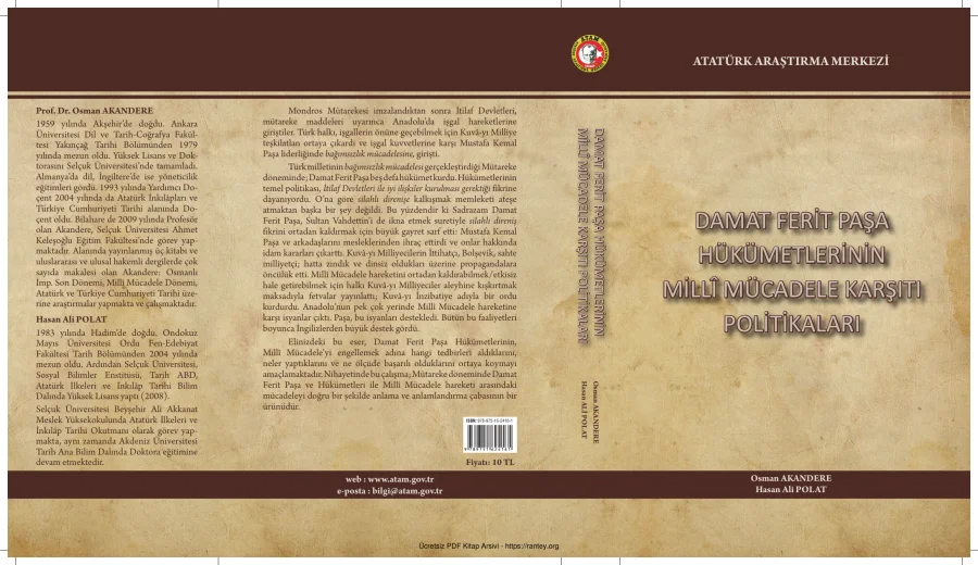 Pasa Hükümetlerinin Milli Mücadele Karşıtı Politikaları Atatürk Araştırma merkezi yayınları kapak görseli