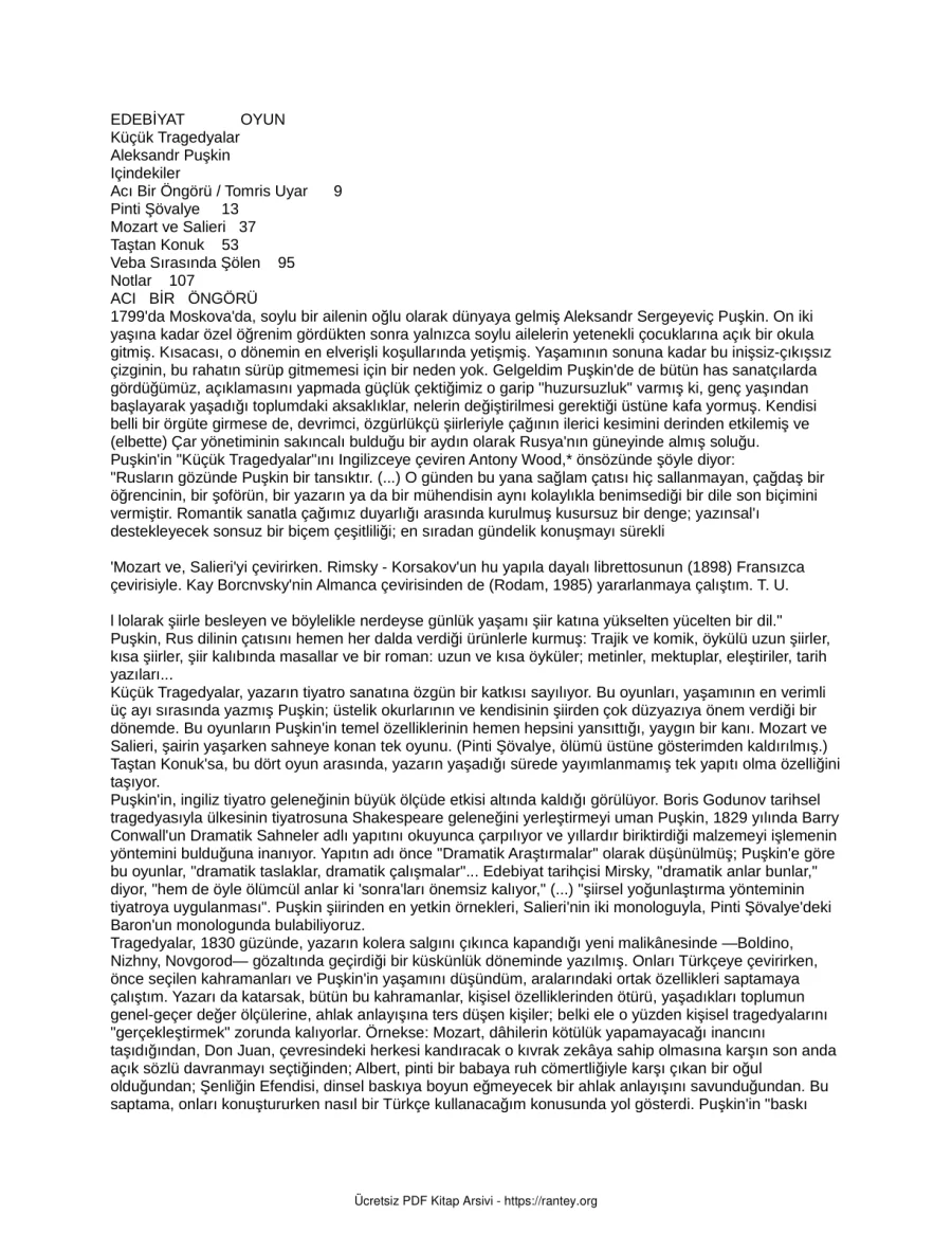 Puşkin Küçük Tragedyalar kapak görseli