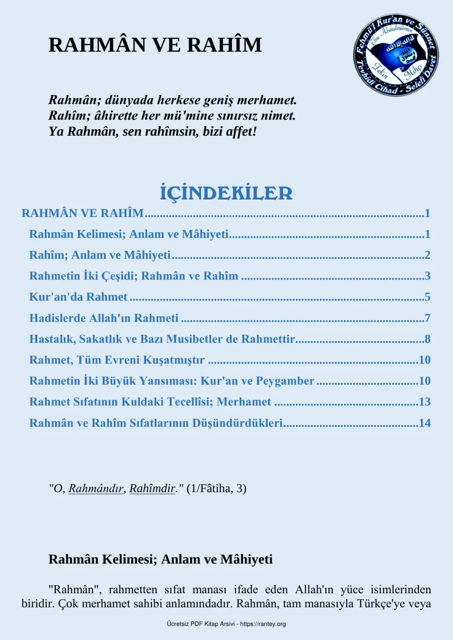 RAHMN VE RAHM KAVRAMI Ebu Abdulmumin Tekin Mıhçı kapak görseli