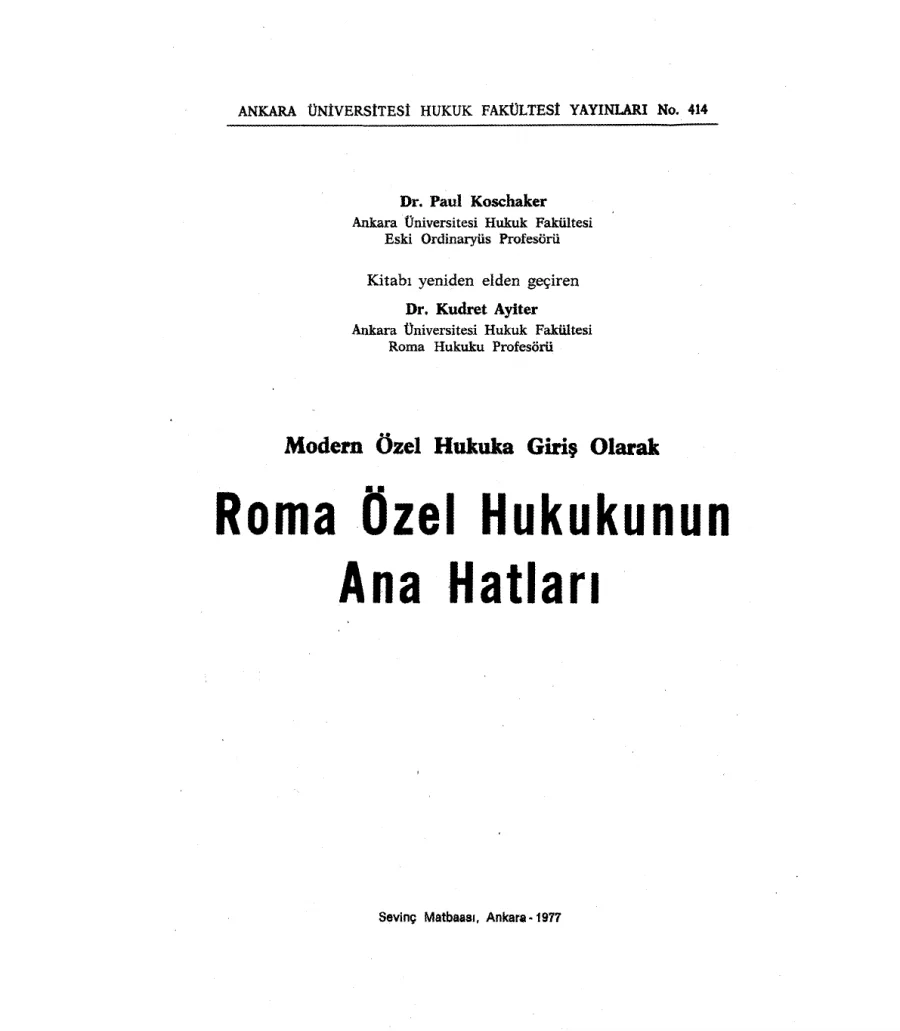 Roma Özel Hukukunun Ana Hatları kapak görseli