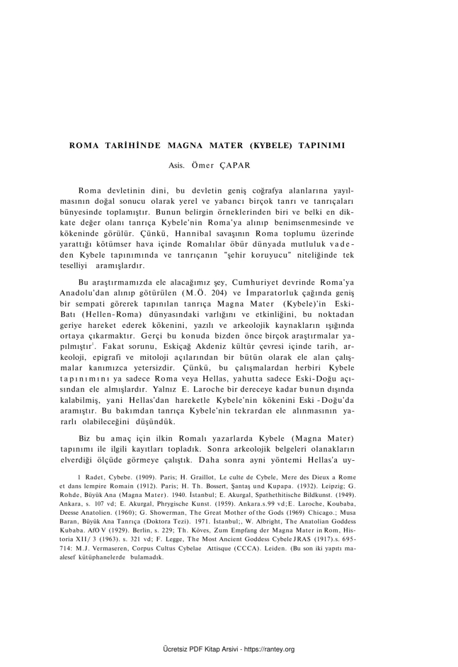 ROMA TARİHİNDE MAGNA MATER KYBELE TAPINIMI kapak görseli