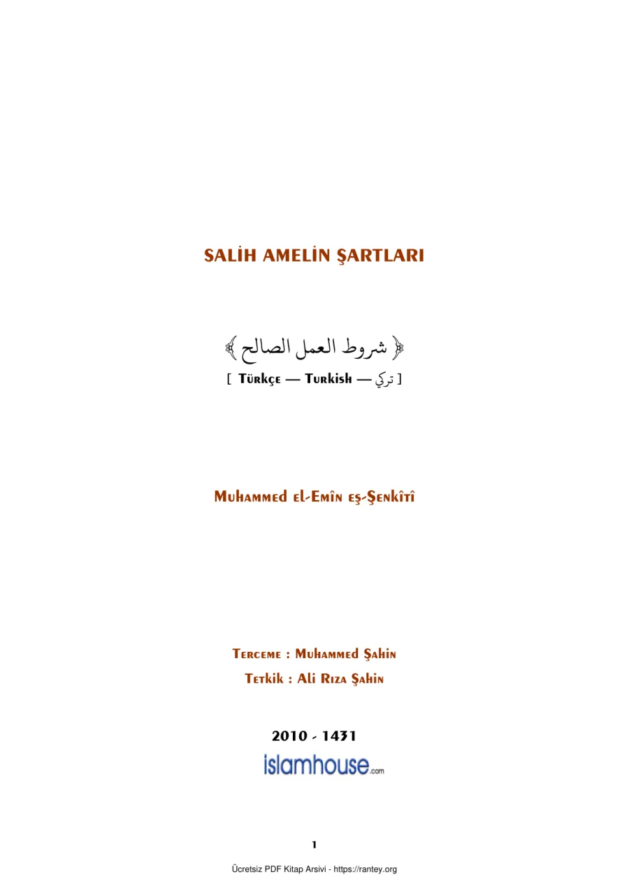 SALİH AMELELRİN ŞARTLARI Ebu Abdulmumin Tekin Mıhçı kapak görseli