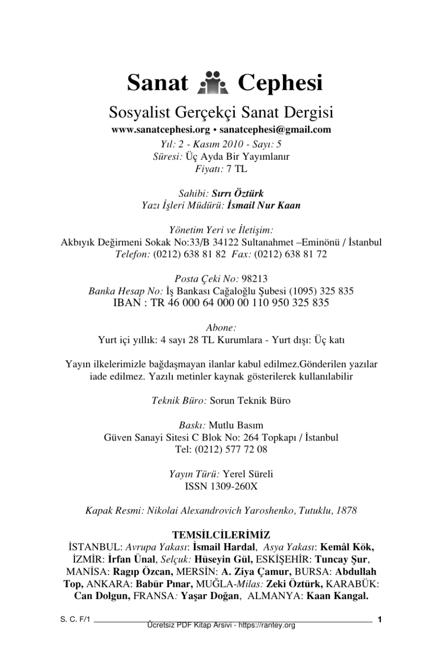 Sanat Cephesi Sayı 05 Kasım 2010 kapak görseli