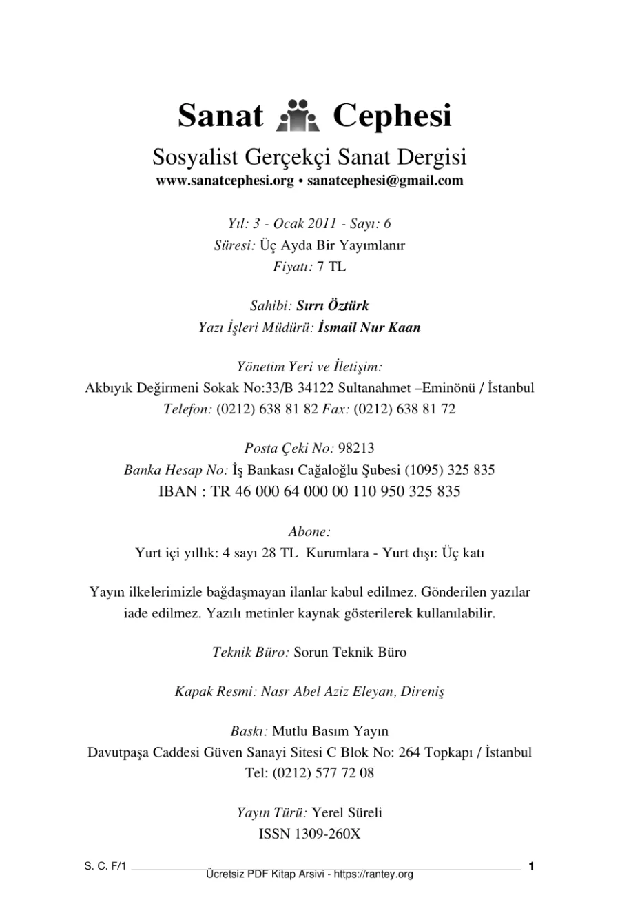 Sanat Cephesi Sayı 06 Ocak 2011 kapak görseli