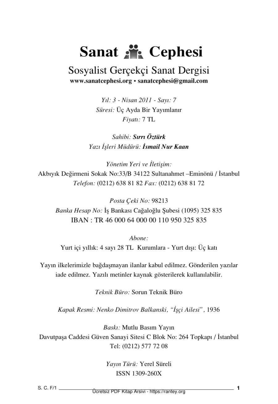 Sanat Cephesi Sayı 07 Nisan 2011 kapak görseli