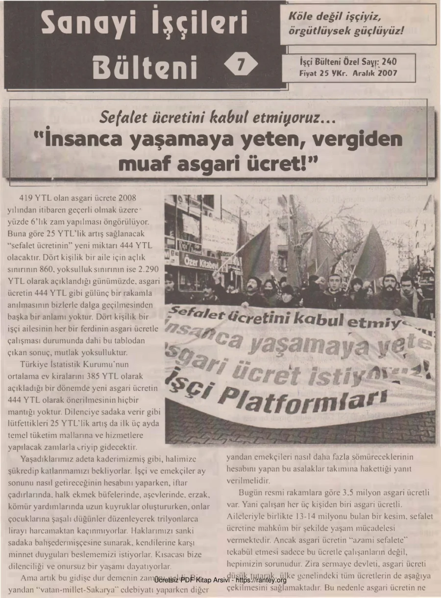 Sanayi İşçileri Bülteni 007 İşçi Bülteni Özel Sayı 240 Aralık 2007 kapak görseli