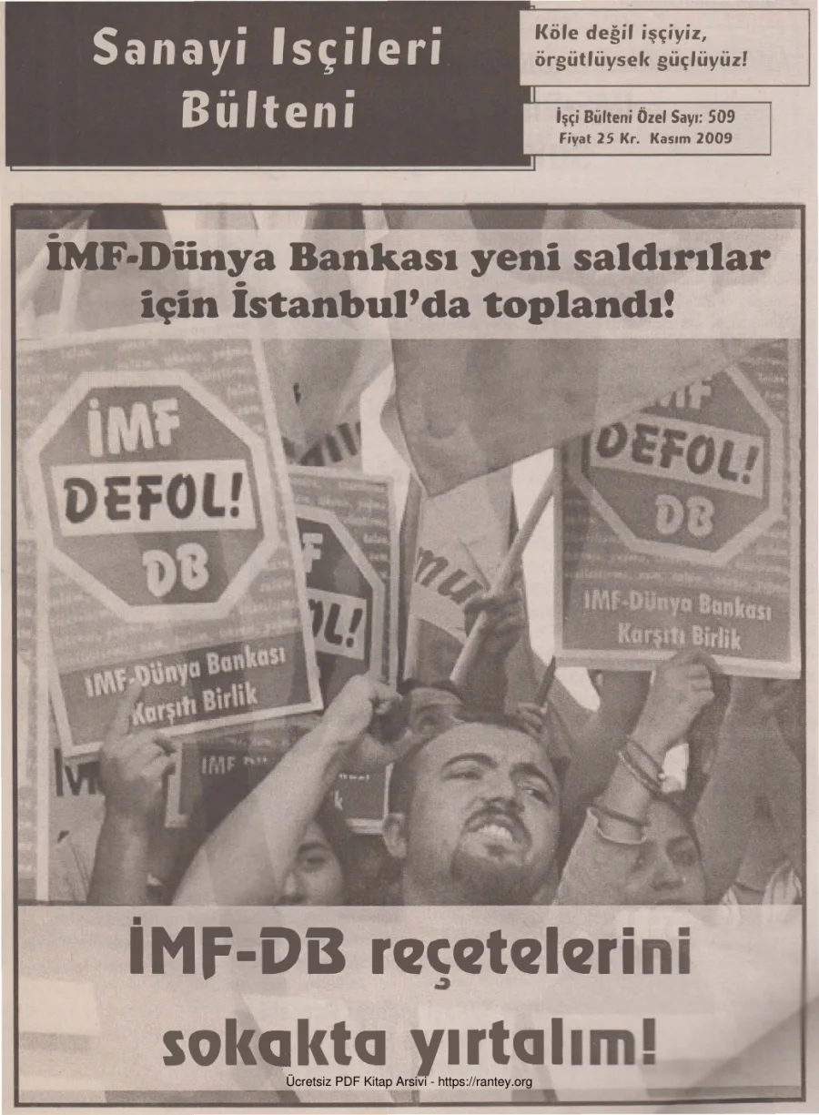 Sanayi İşçileri Bülteni İşçi Bülteni Özel Sayı 509 Kasım 2009 kapak görseli