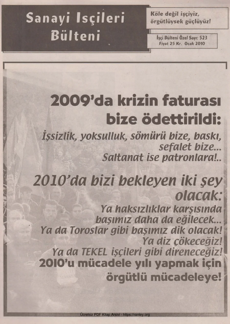 Sanayi İşçileri Bülteni İşçi Bülteni Özel Sayı 523 Ocak 2010 kapak görseli