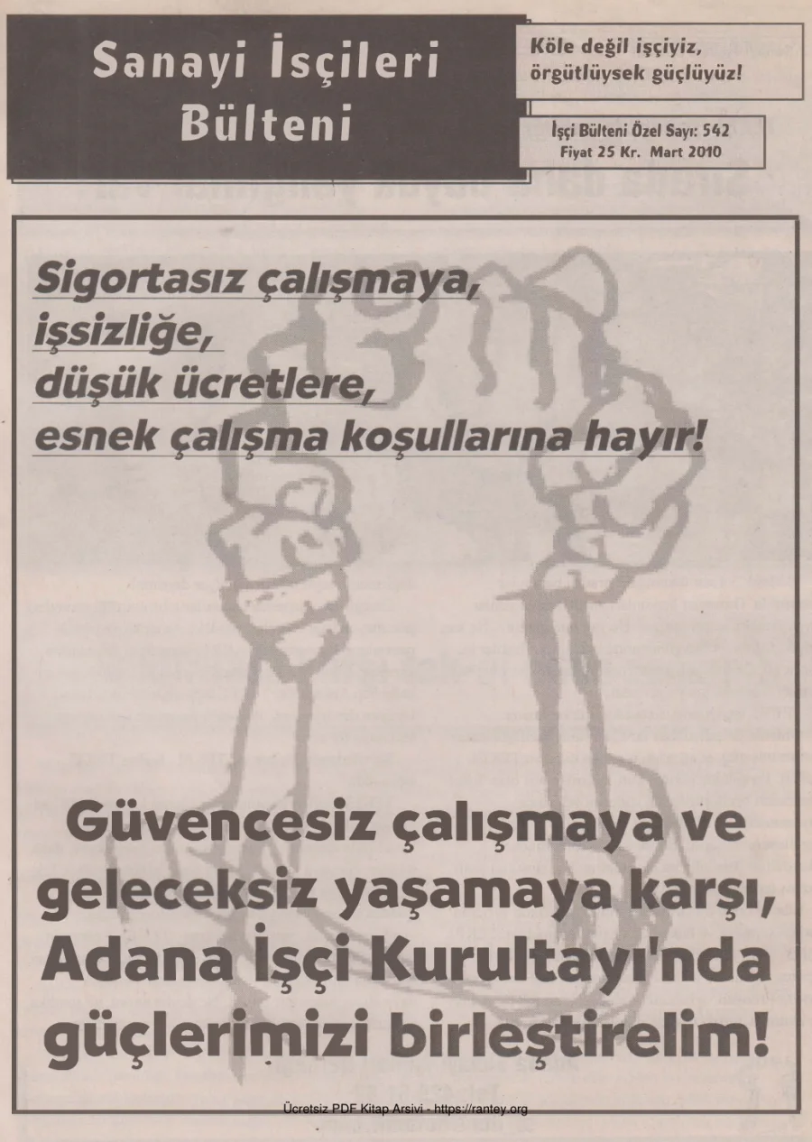 Sanayi İşçileri Bülteni İşçi Bülteni Özel Sayı 542 Mart 2010 kapak görseli