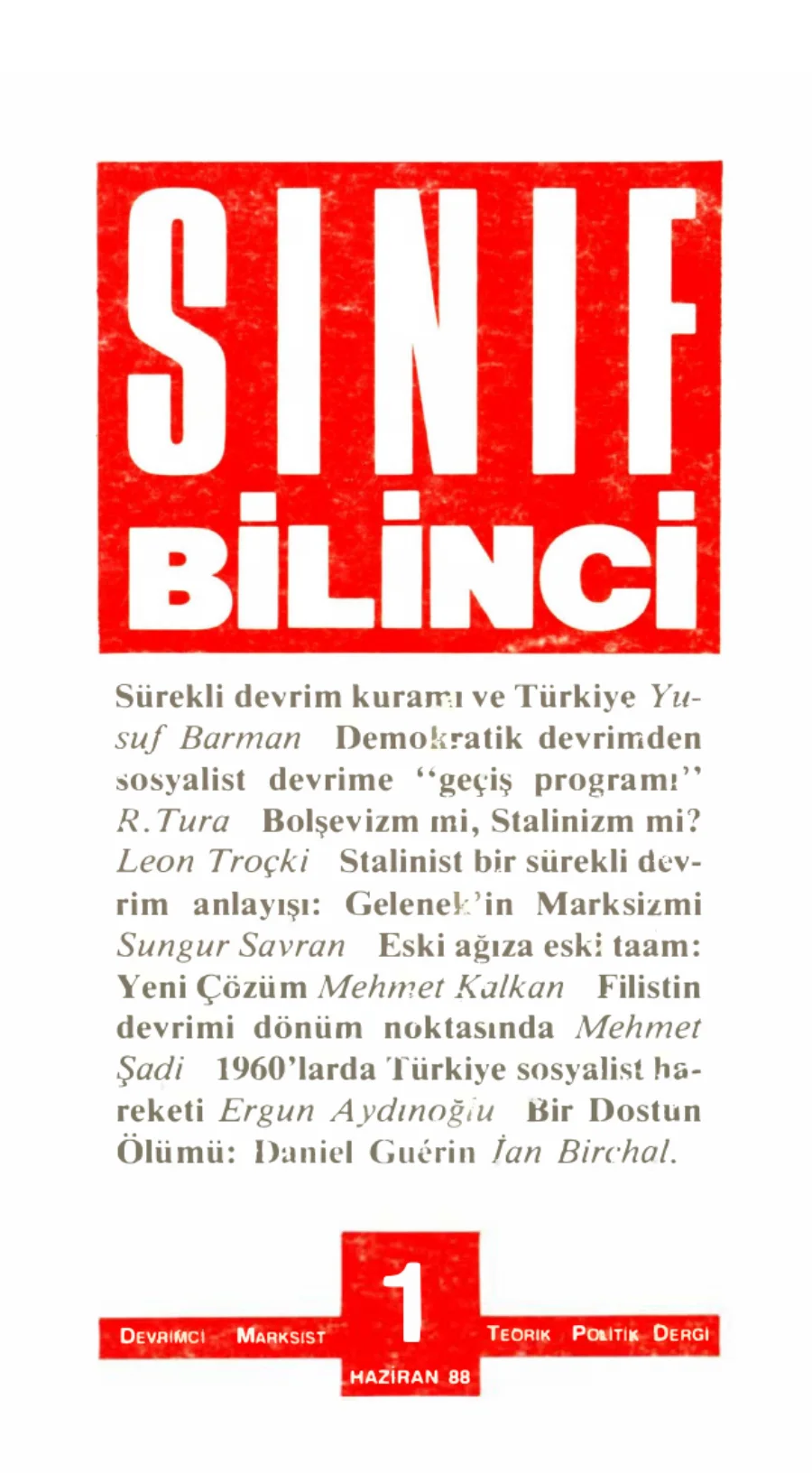 Sınıf Bilinci Dergisi Sayı 01 1988 Haziran kapak görseli