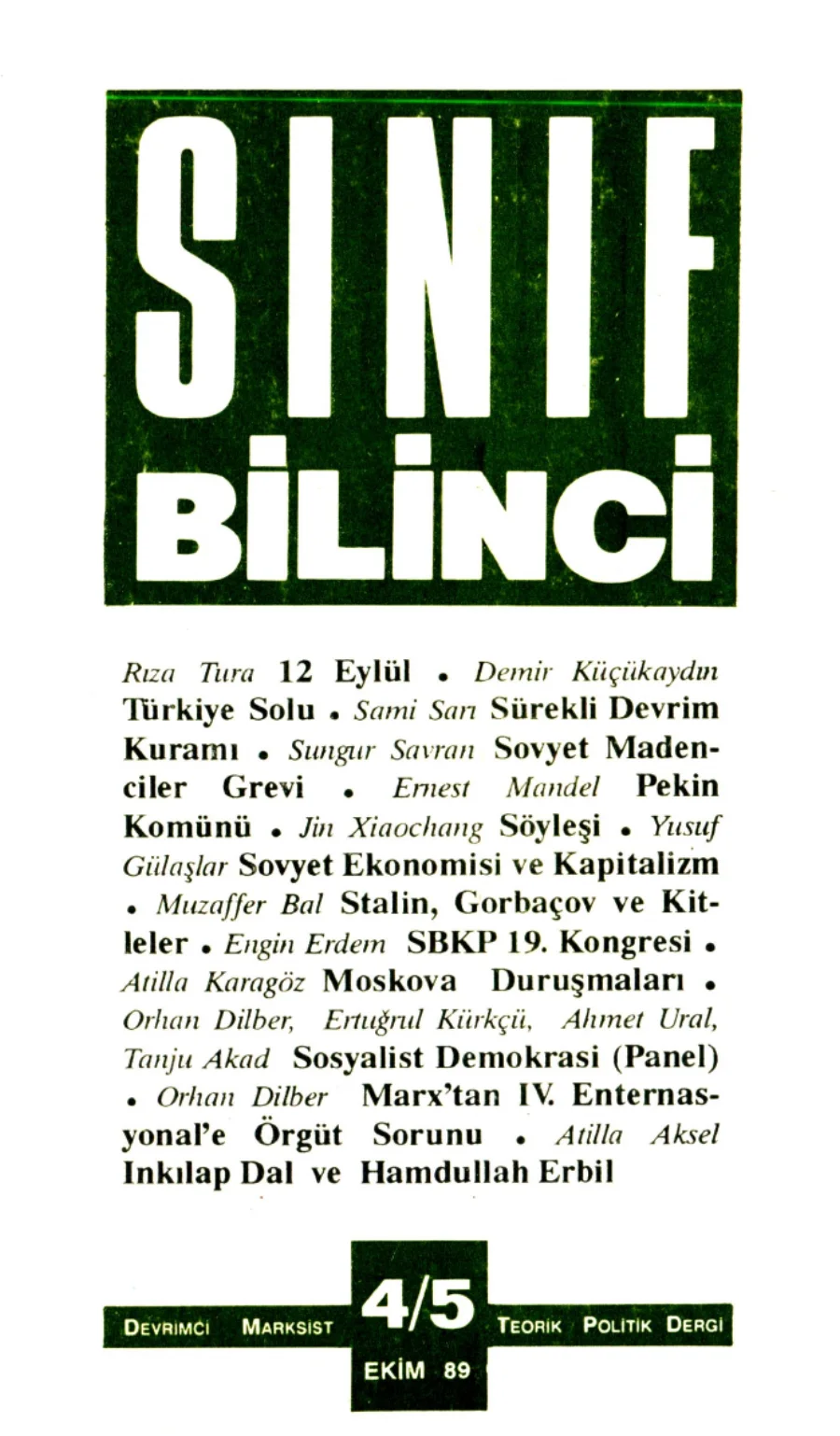 Sınıf Bilinci Dergisi Sayı 04 05 1989 Ekim kapak görseli
