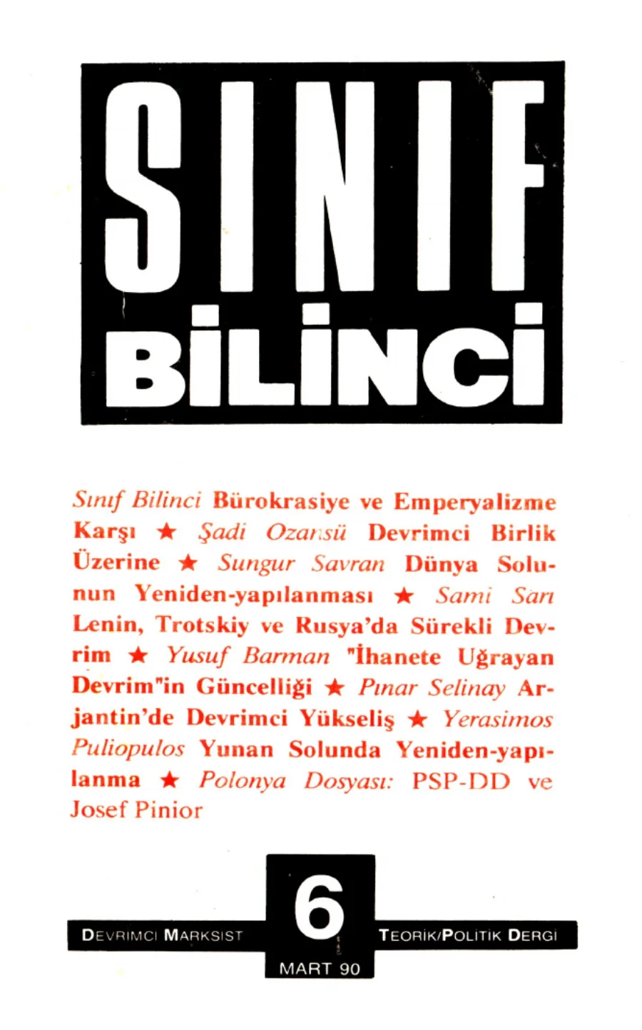 Sınıf Bilinci Dergisi Sayı 06 1990 Mart kapak görseli