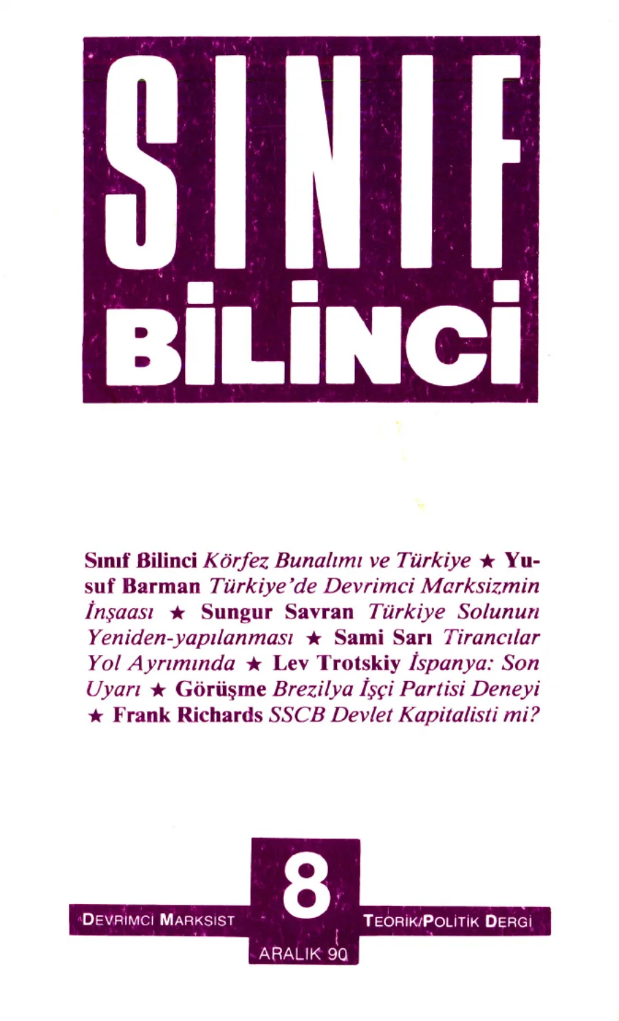 Sınıf Bilinci Dergisi Sayı 08 1990 Aralık kapak görseli