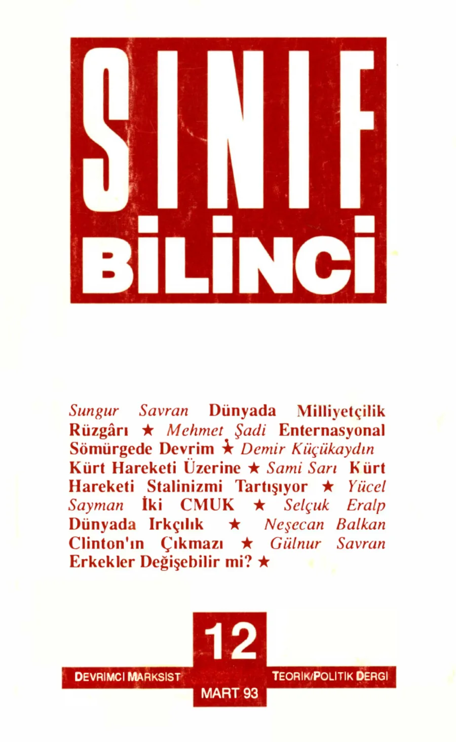 Sınıf Bilinci Dergisi Sayı 12 1993 Mart kapak görseli