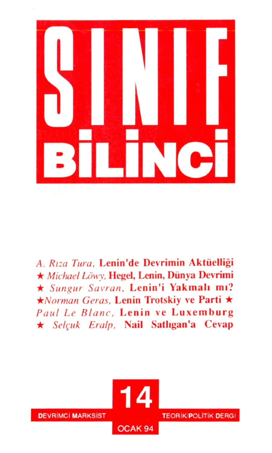 Sınıf Bilinci Dergisi Sayı 14 1994 Ocak kapak görseli