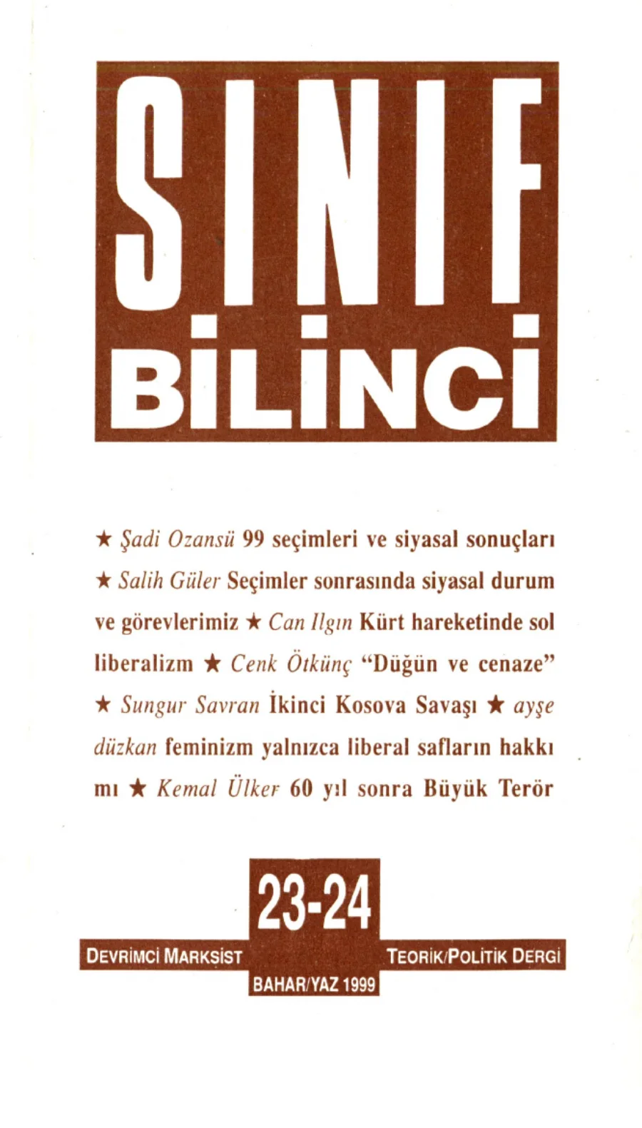Sınıf Bilinci Dergisi Sayı 23 24 1999 Bahar Yaz kapak görseli