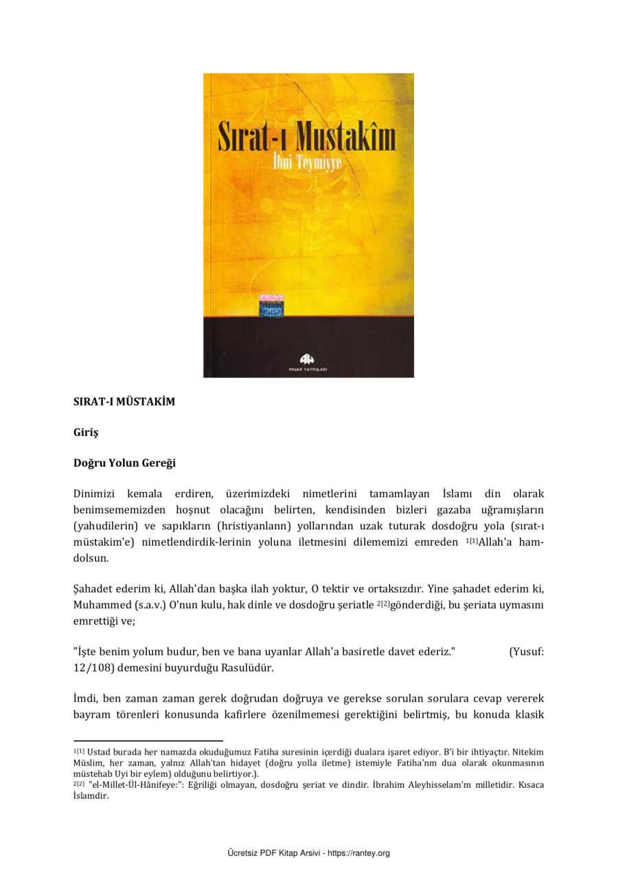 SIRT I MÜSTAKM Şeyhul İslam İbn Teymiyye Ebu Abdulmumin Tekin Mıhçı kapak görseli