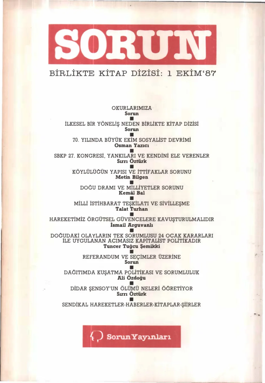 Sorun Birlikte Sosyalist Dergi Sayı 01 Ekim kitap kapağı