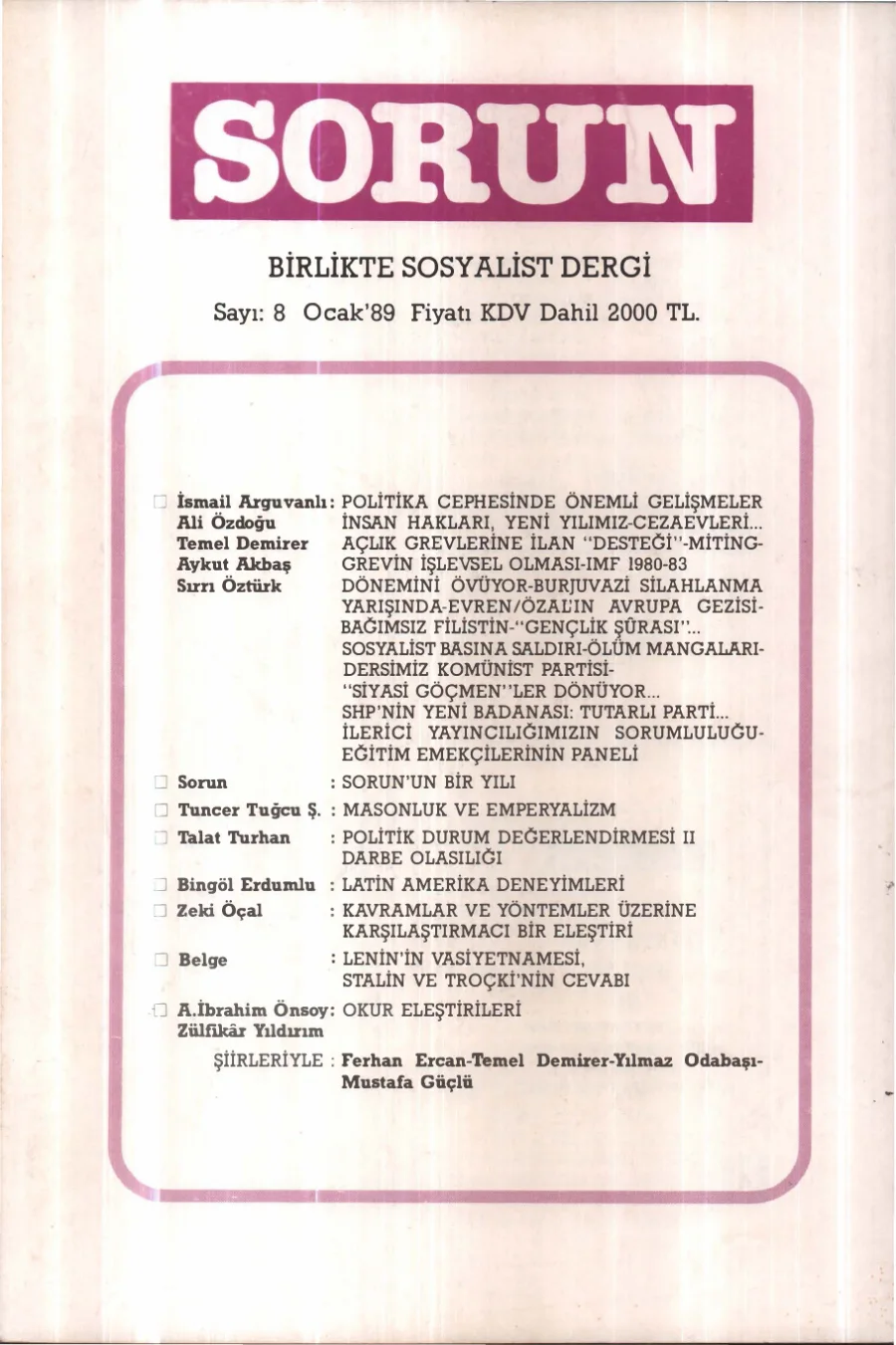 Sorun Birlikte Sosyalist Dergi Sayı 08 Ocak kapak görseli