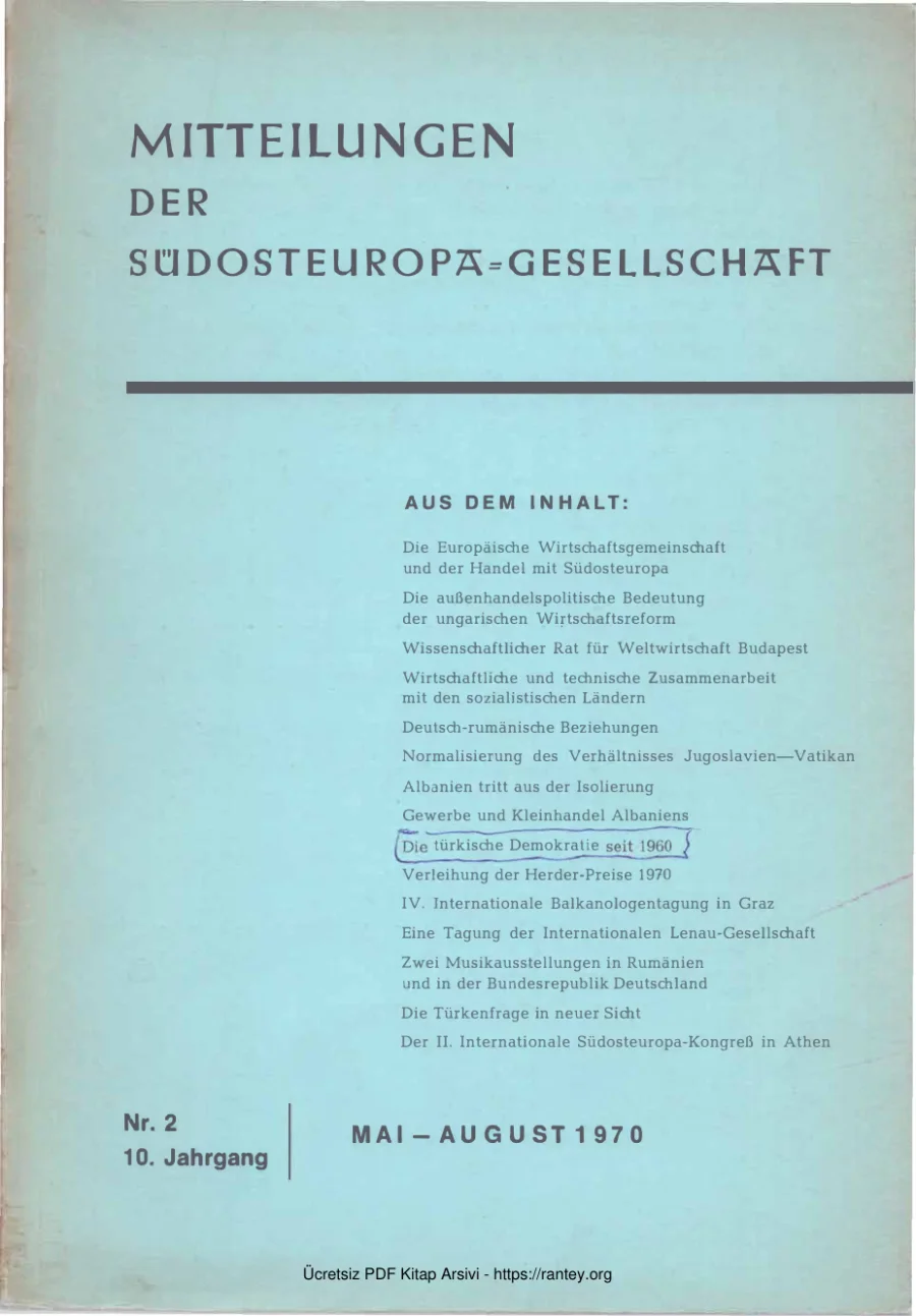 Südosteuropa Gesellschaft No 2 10 Jahrgang Mai August 1970 kapak görseli