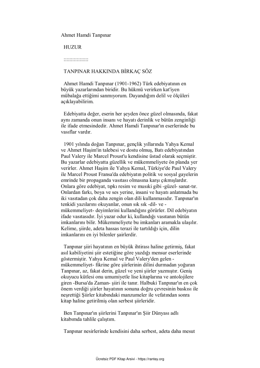 Tanpınar Huzur kapak görseli