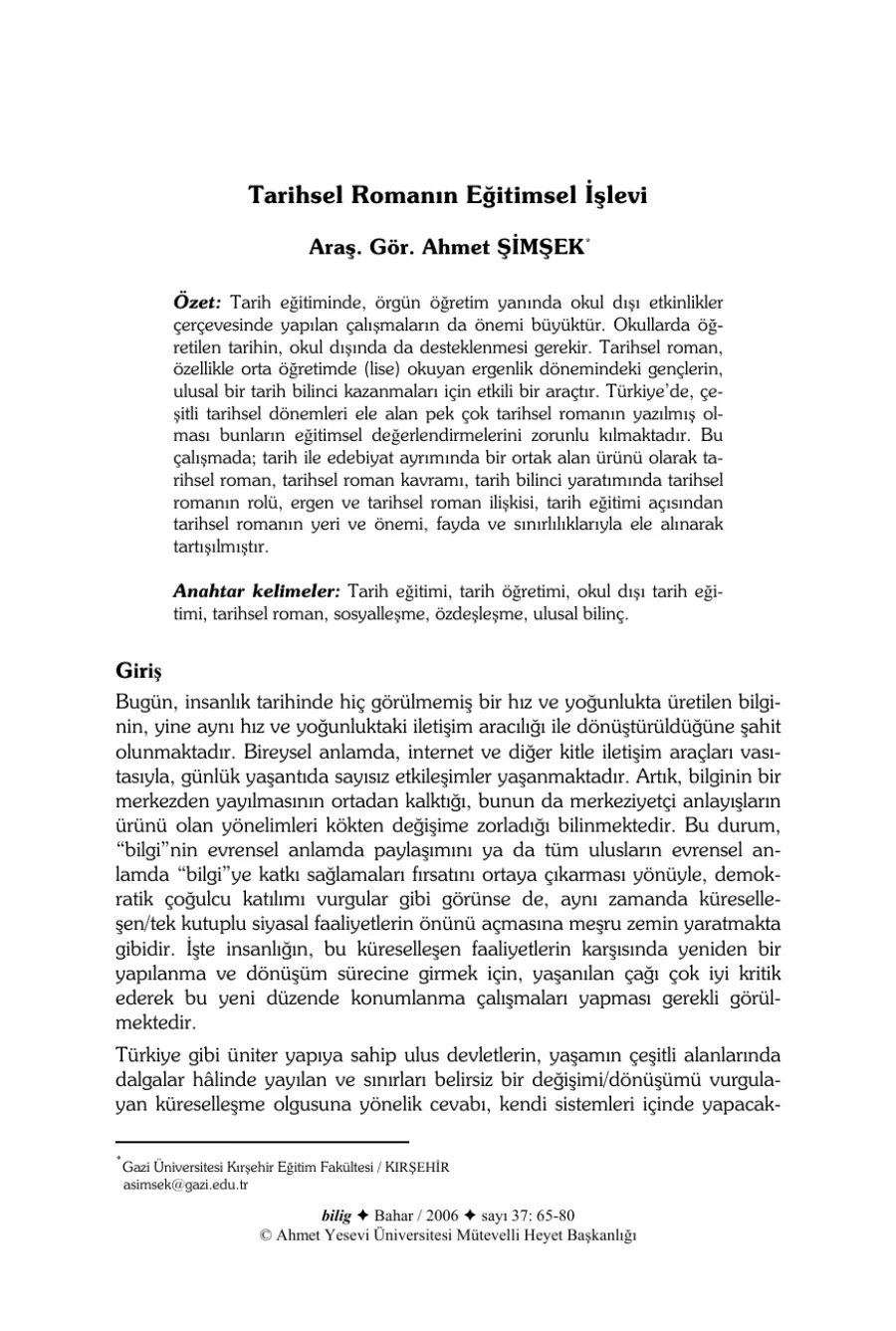 Tarihsel Romanın Eğitimsel İşlevi kapak görseli