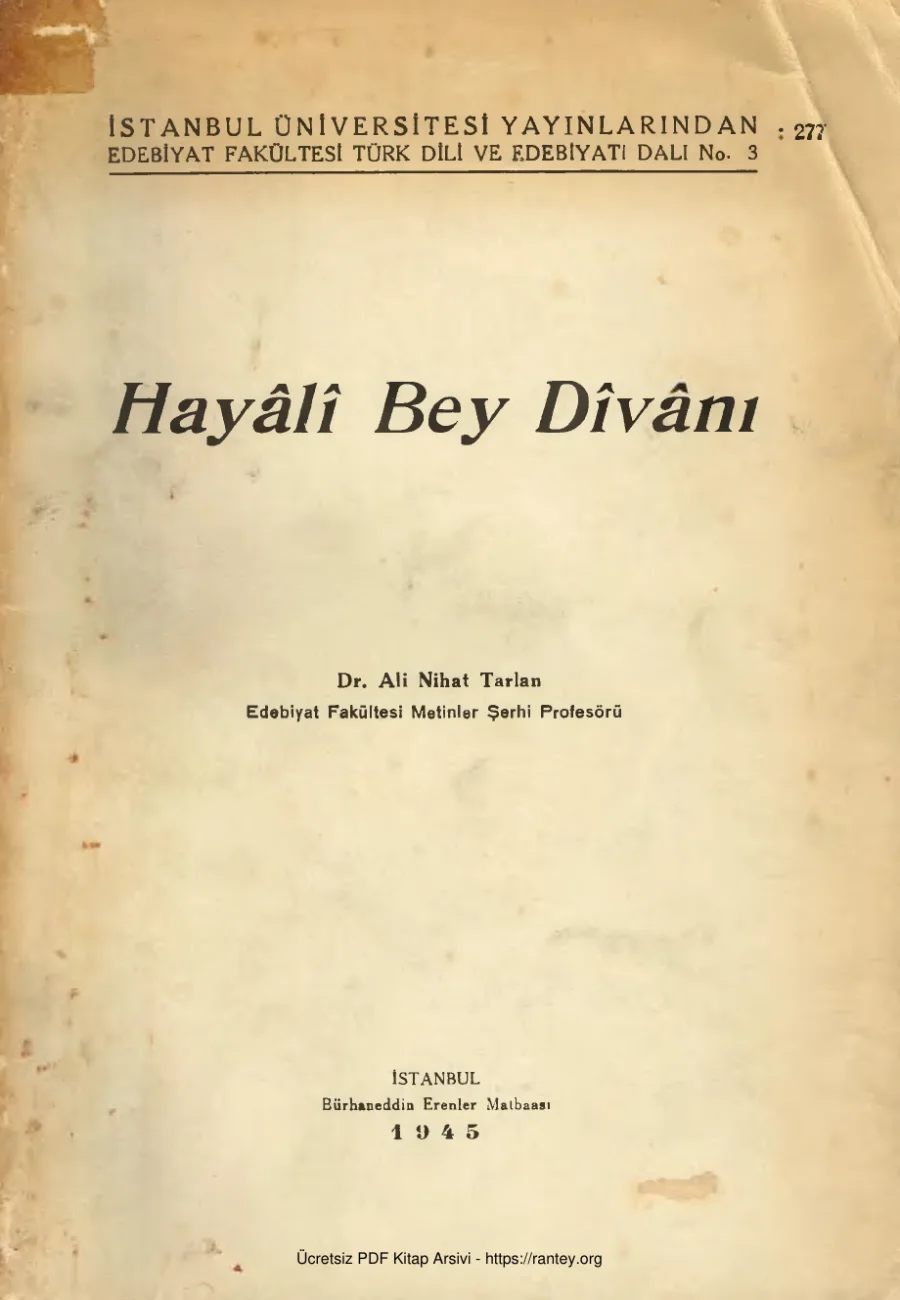 Tarlan Hayali Bey Divanı kapak görseli