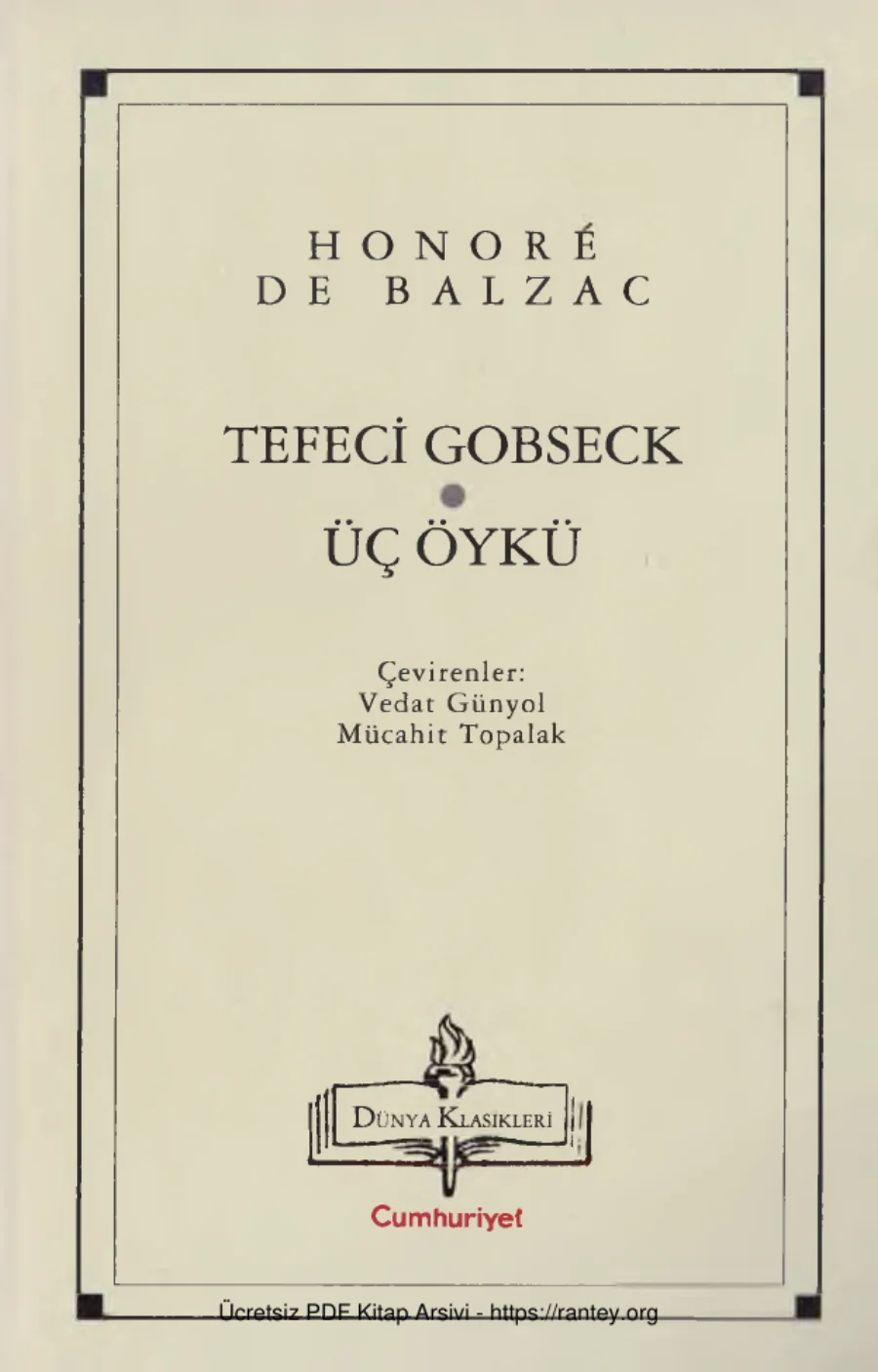 Tefeci Gobseck Üç Öykü kapak görseli