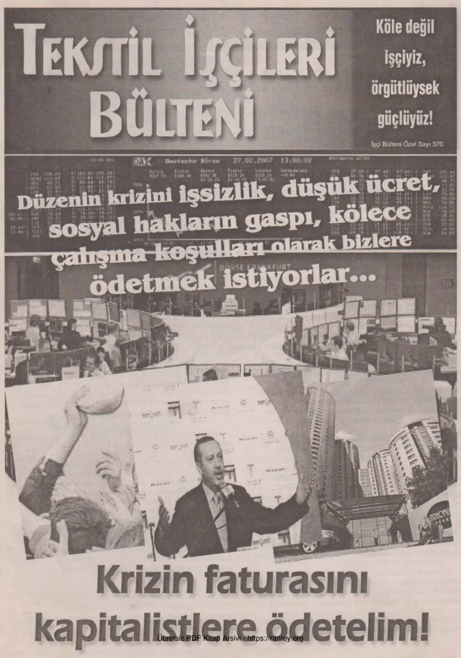 Tekstil İşçileri Bülteni İşçi Bülteni Özel Sayı 370 Aralık 2008 kapak görseli