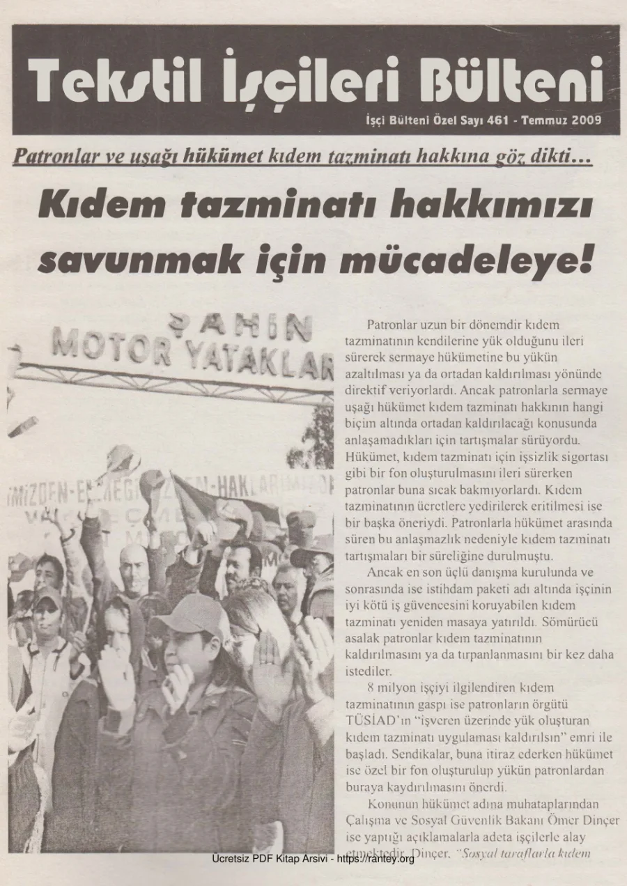 Tekstil İşçileri Bülteni İşçi Bülteni Özel Sayı 461 Temmuz 2009 kapak görseli