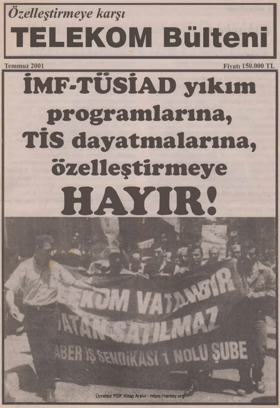 Telekom Bülteni Kamu Emekçileri Bülteni Özel Sayı 31 Temmuz 2001 kapak görseli