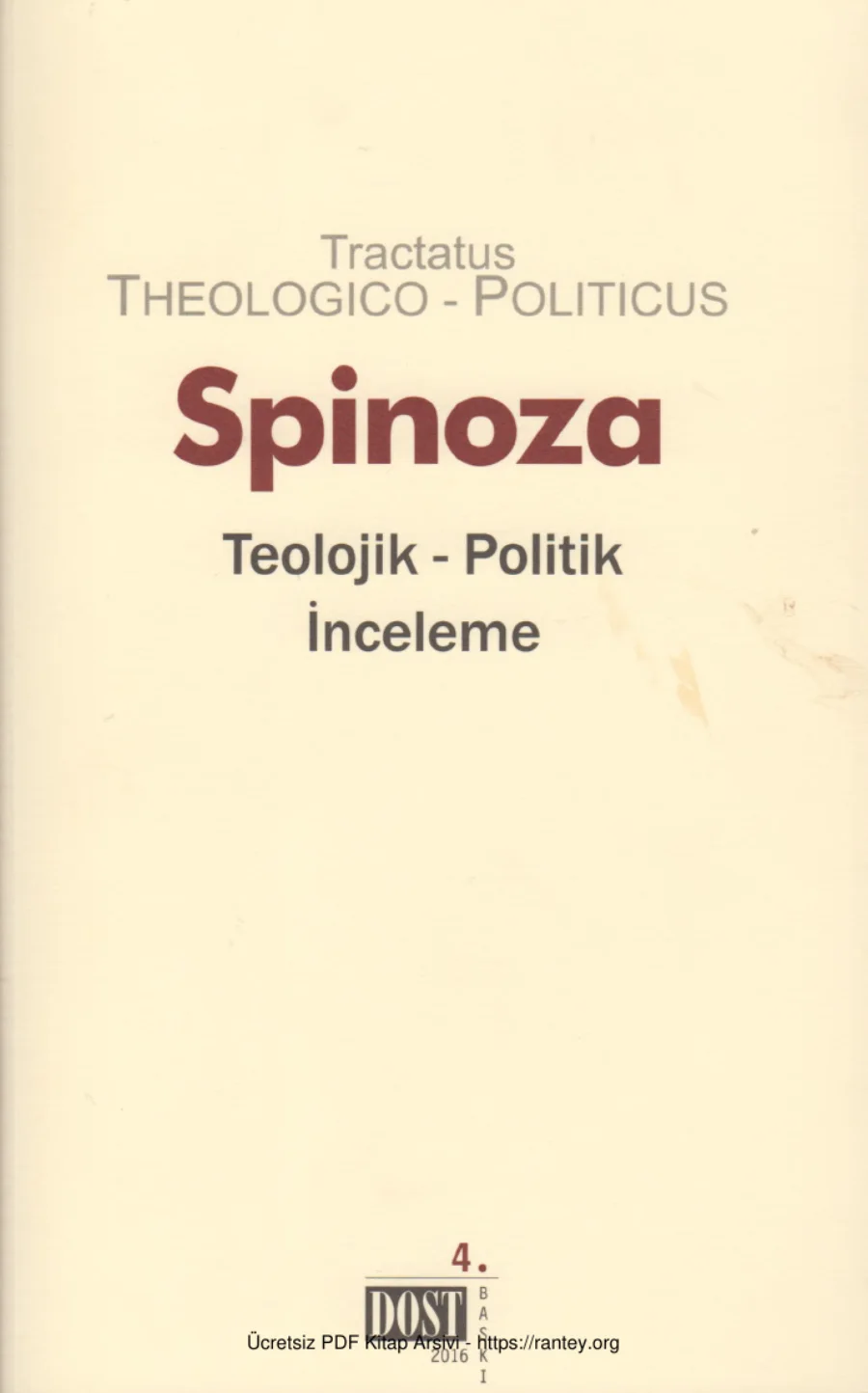 Teolojik Politik İnceleme Tractatus Theologico Politicus kapak görseli