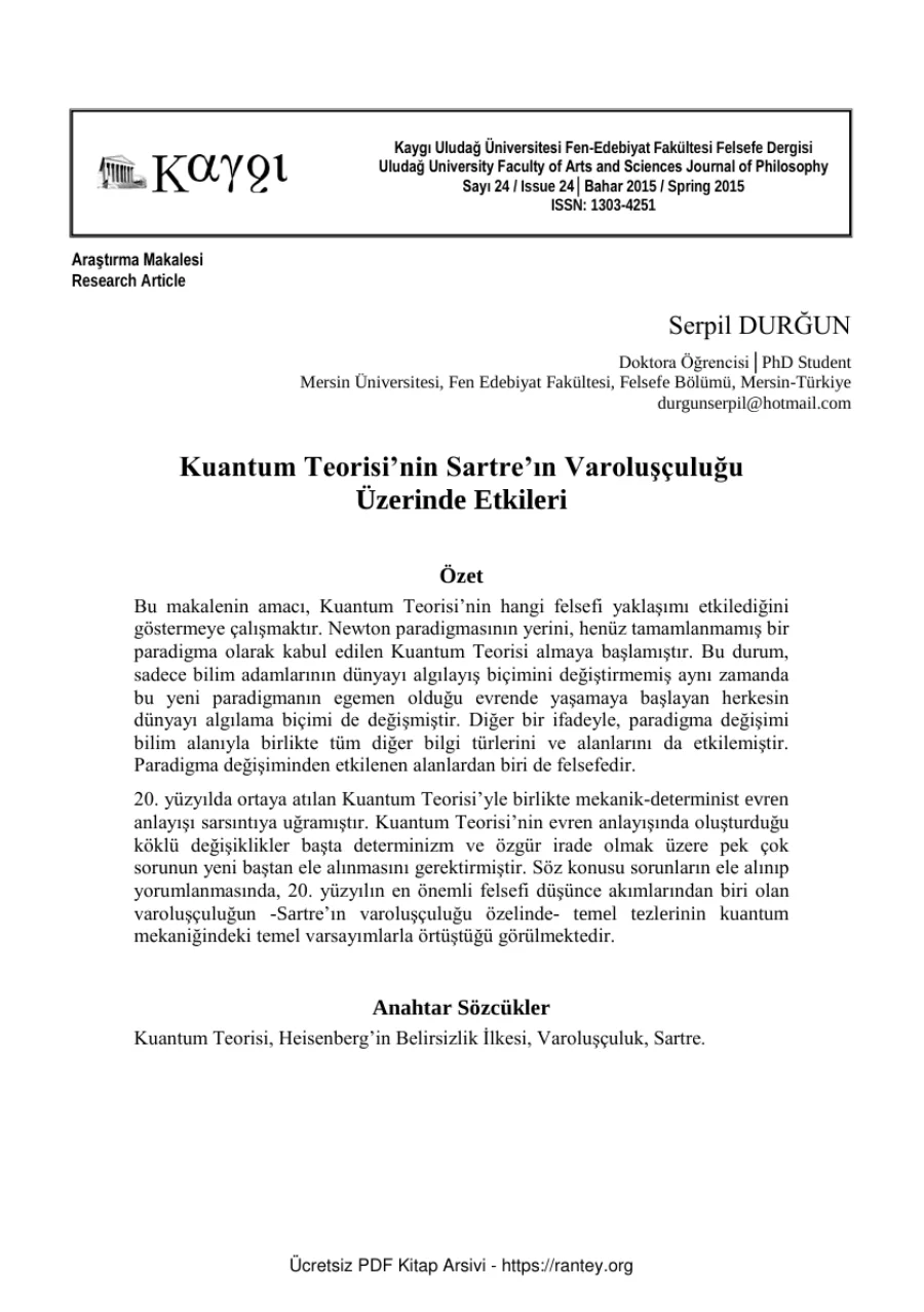 Teorisinin Sartreın Varoluşçuluğu Üzerinde Etkileri kapak görseli
