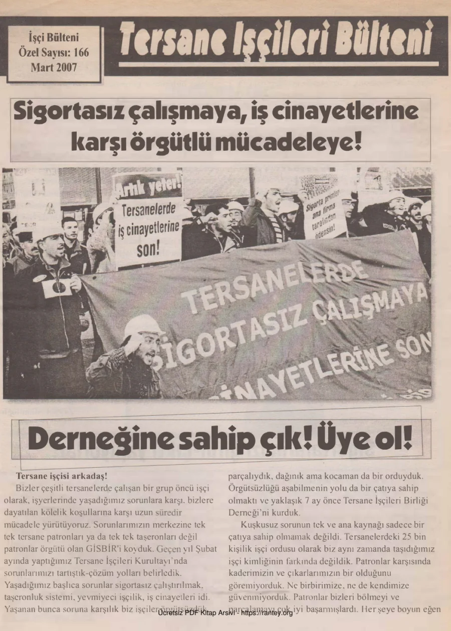 Tersane İşçileri Bülteni İşçi Bülteni Özel Sayı 166 Mart 2007 kapak görseli