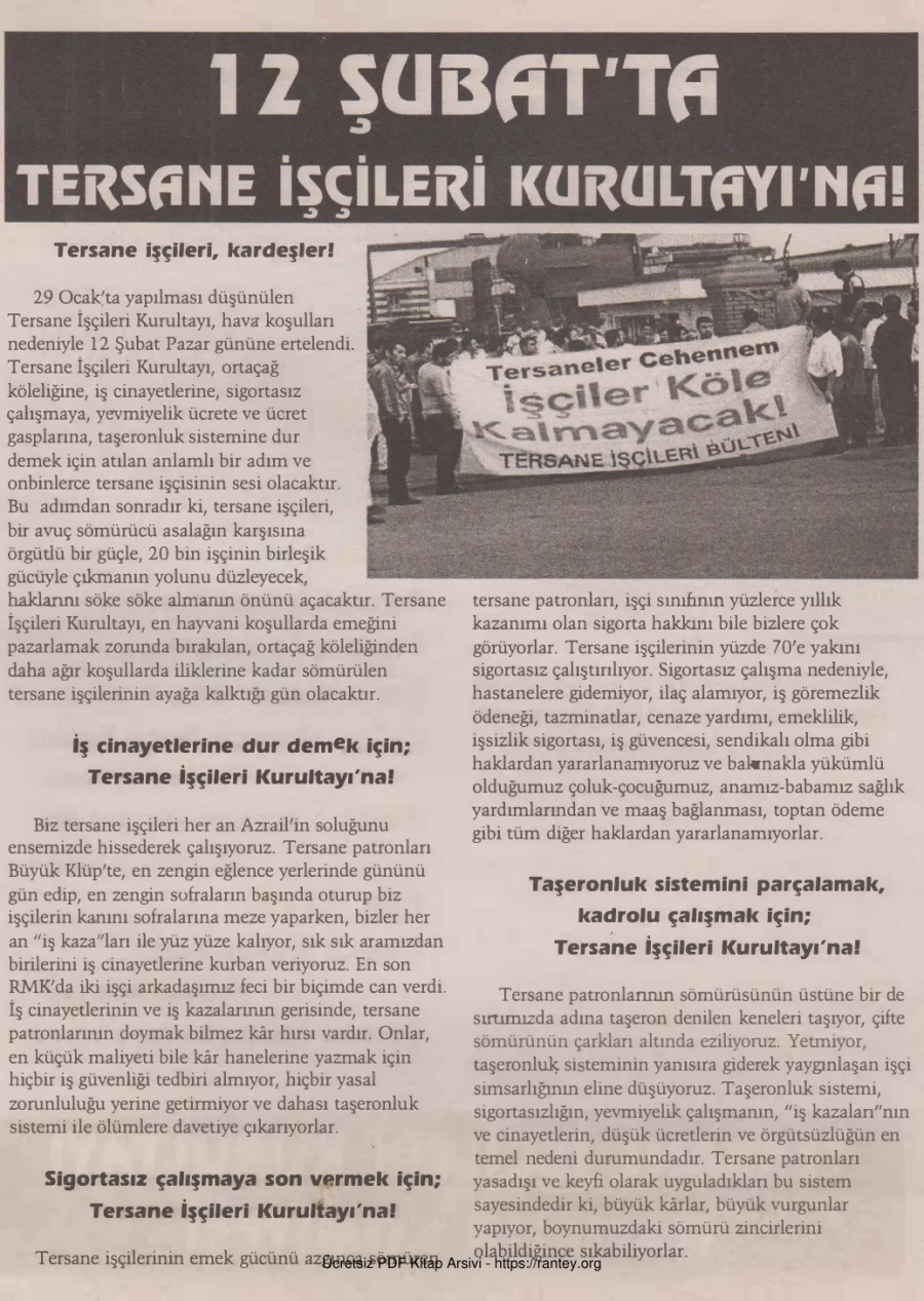 Tersane İşçileri Bülteni İşçi Bülteni Özel Sayı 24 Şubat 2006 kapak görseli
