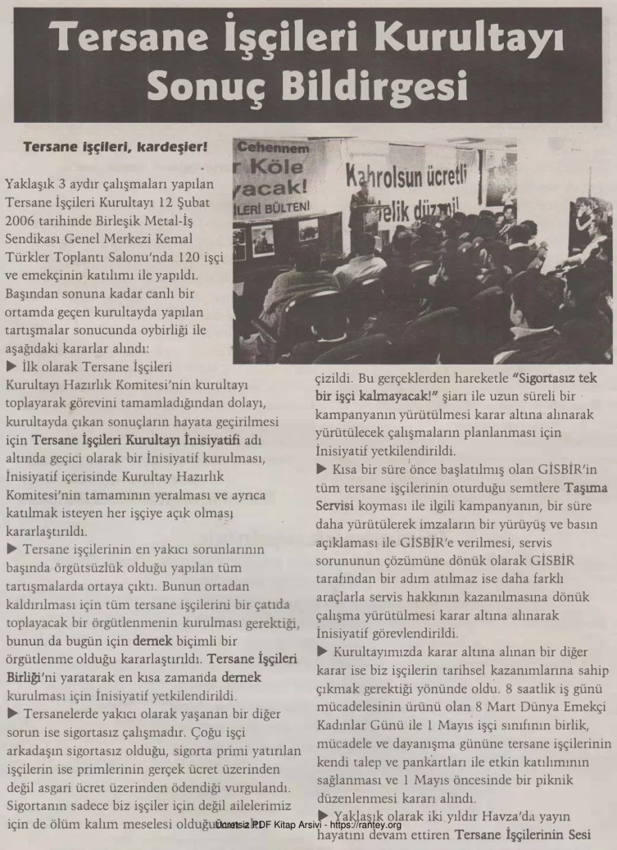 Tersane İşçileri Bülteni İşçi Bülteni Özel Sayı 30 Şubat 2006 kapak görseli