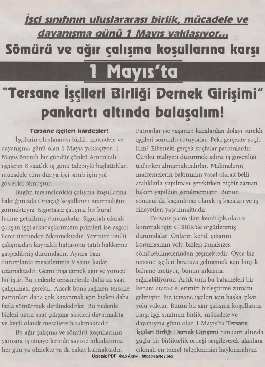 Tersane İşçileri Bülteni İşçi Bülteni Özel Sayı 61 Nisan 2006 kapak görseli