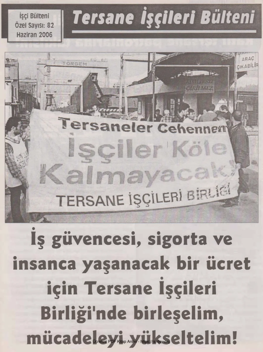 Tersane İşçileri Bülteni İşçi Bülteni Özel Sayı 82 Haziran 2006 kapak görseli