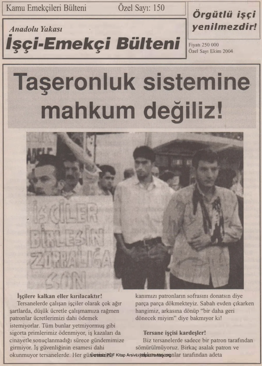 Tersane İşçileri Bülteni Kamu Emekçileri Bülteni Özel Sayı 150 Ekim 2004 kapak görseli