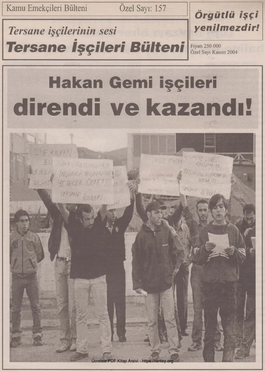 Tersane İşçileri Bülteni Kamu Emekçileri Bülteni Özel Sayı 157 Kasım 2004 kapak görseli