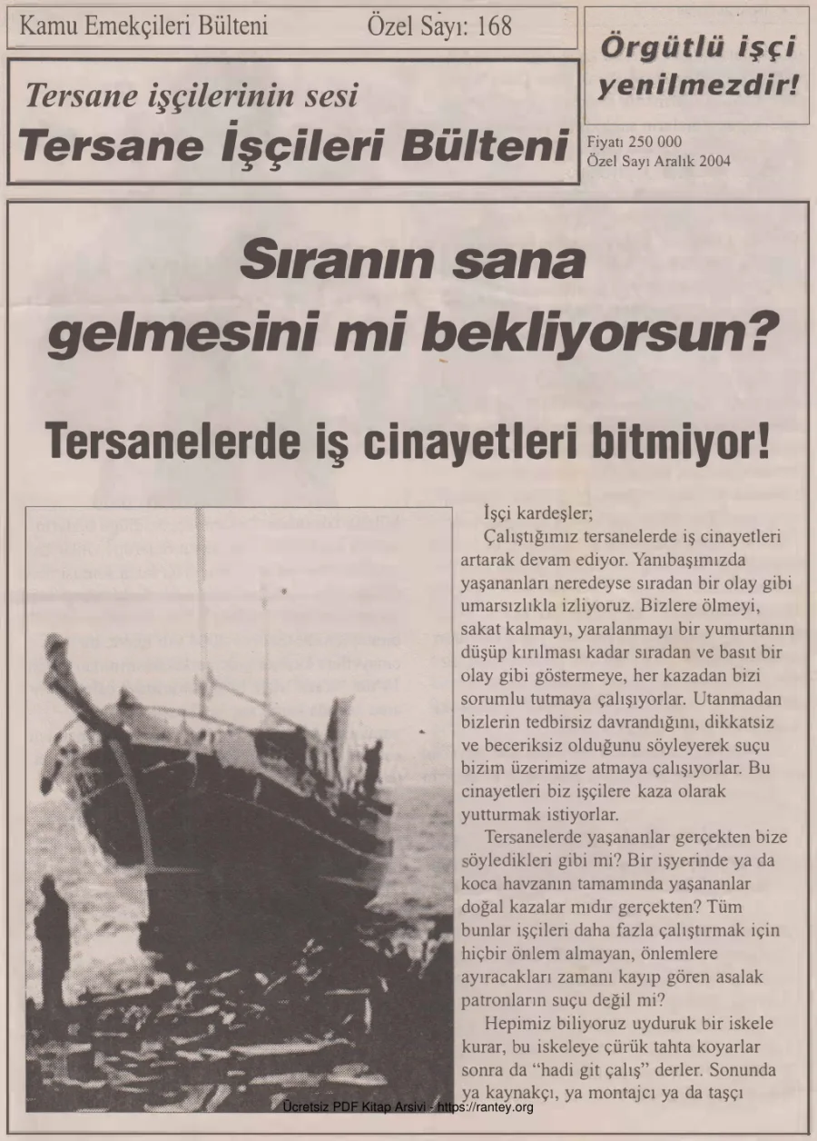Tersane İşçileri Bülteni Kamu Emekçileri Bülteni Özel Sayı 168 Aralık 2004 kapak görseli